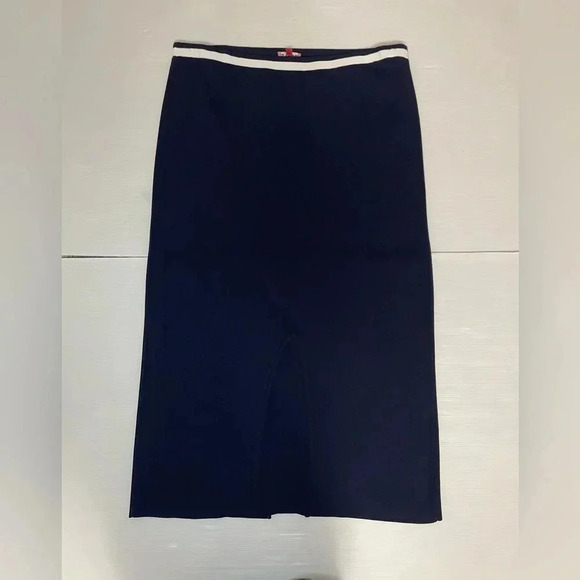STAUD Dresses & Skirts - Staud Navy and White Karina Knit MIDI Skirt Size XL